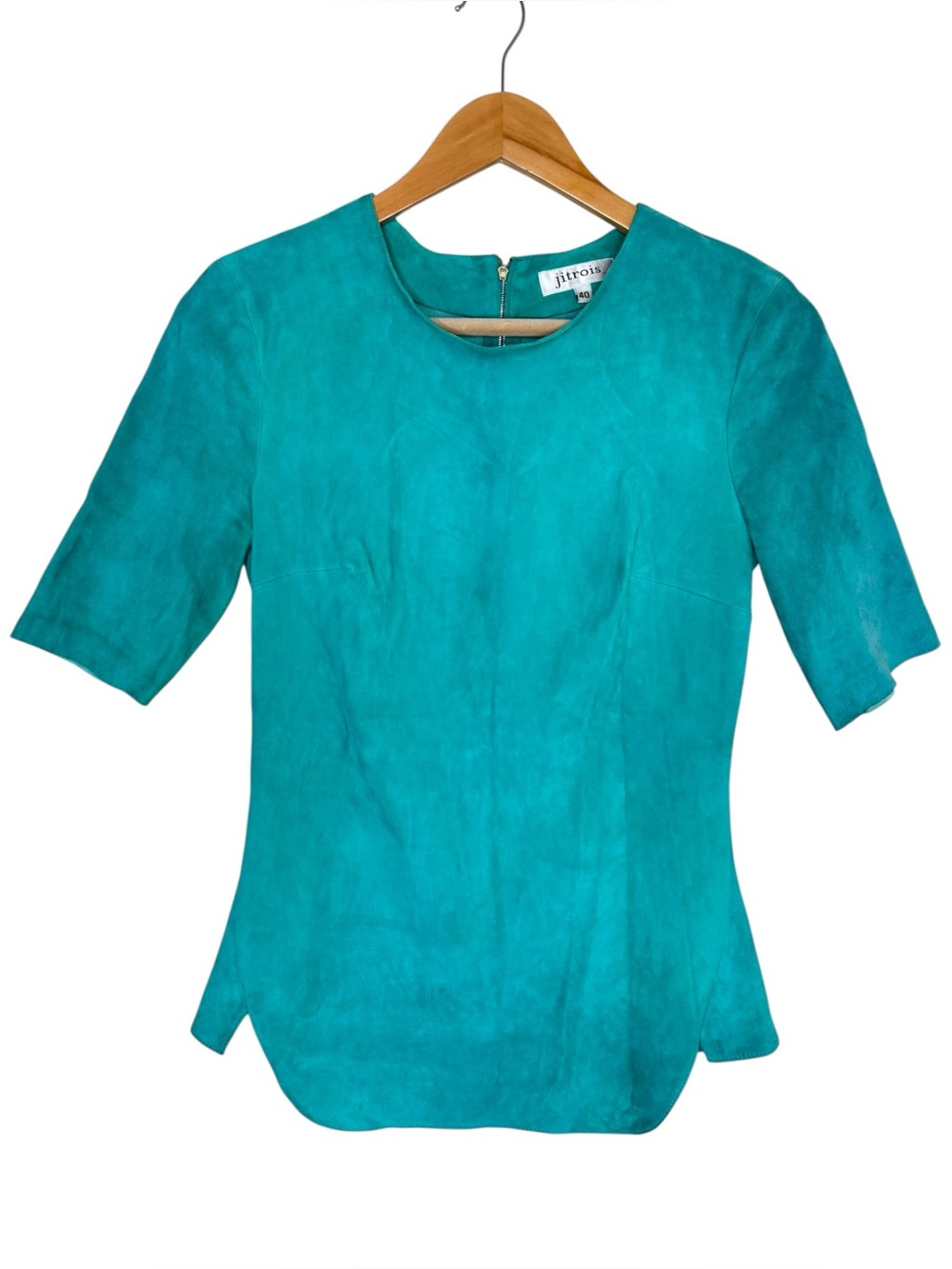 Jitrois top turquoise lambskin suede leather zip back size FR 40 / US 8